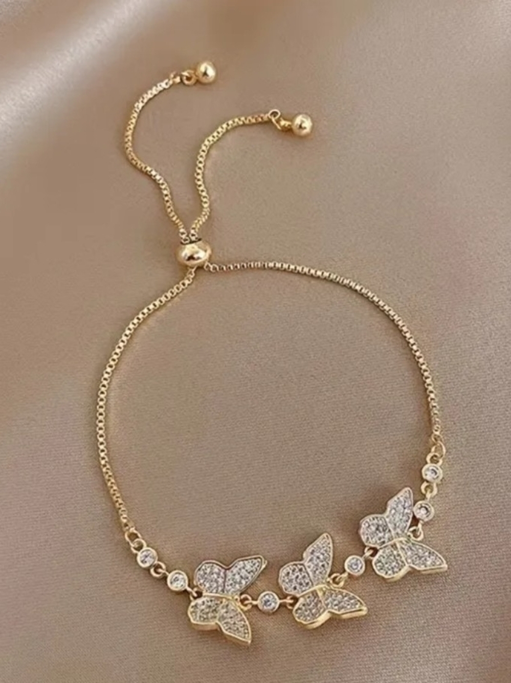 Gold Butterfly CZ Adjustable Bracelet - Women Jewelry